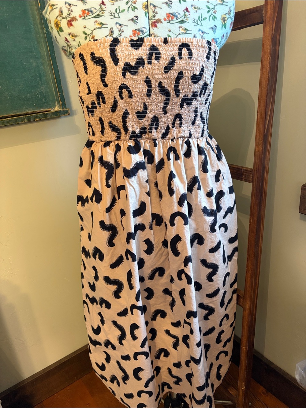 a new day Beige and Black Strapless Smocked Midi Dress